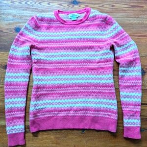 Vineyard Vines women's XS pink fair isle sweater 100% merino wool